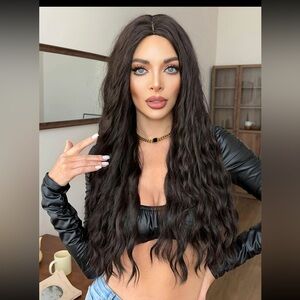 Black wrong 30 inches wavy wig synthetic